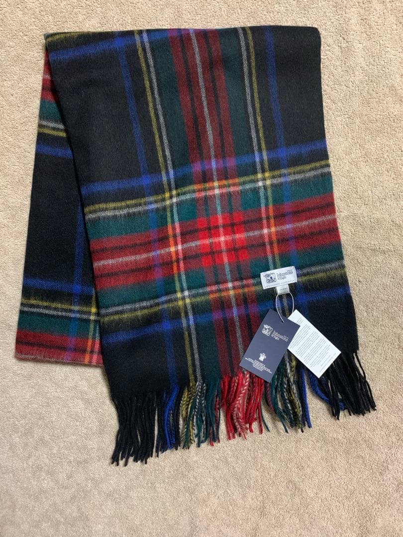 S*I様 美品 ジョンストンズ カシミヤ大判ストール ブラックスチュアート