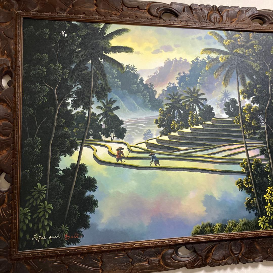 特大バリの風景画　ライステラス　油彩画 キャンバスサイン入り 148×88cm