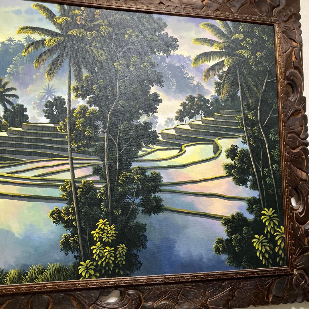 特大バリの風景画　ライステラス　油彩画 キャンバスサイン入り 148×88cm