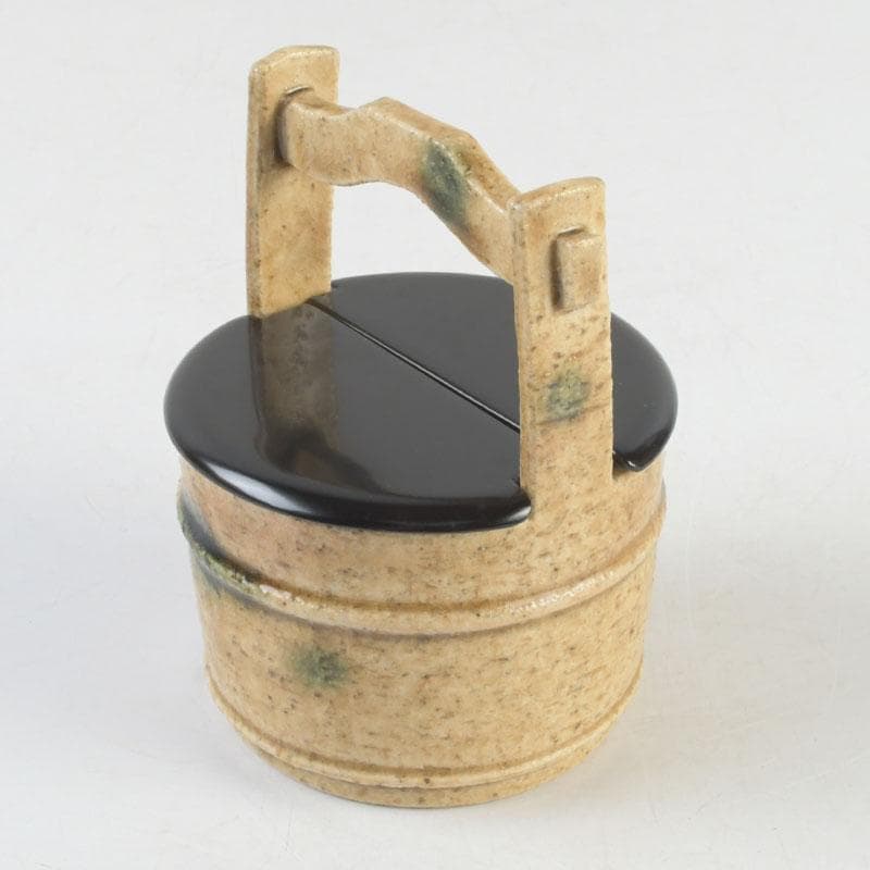 茶道具　瀬戸焼　黄瀬戸　加藤連瓶造　手桶茶入　共箱　V　9684