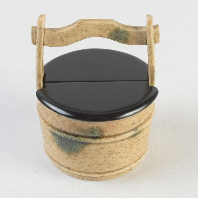 茶道具　瀬戸焼　黄瀬戸　加藤連瓶造　手桶茶入　共箱　V　9684