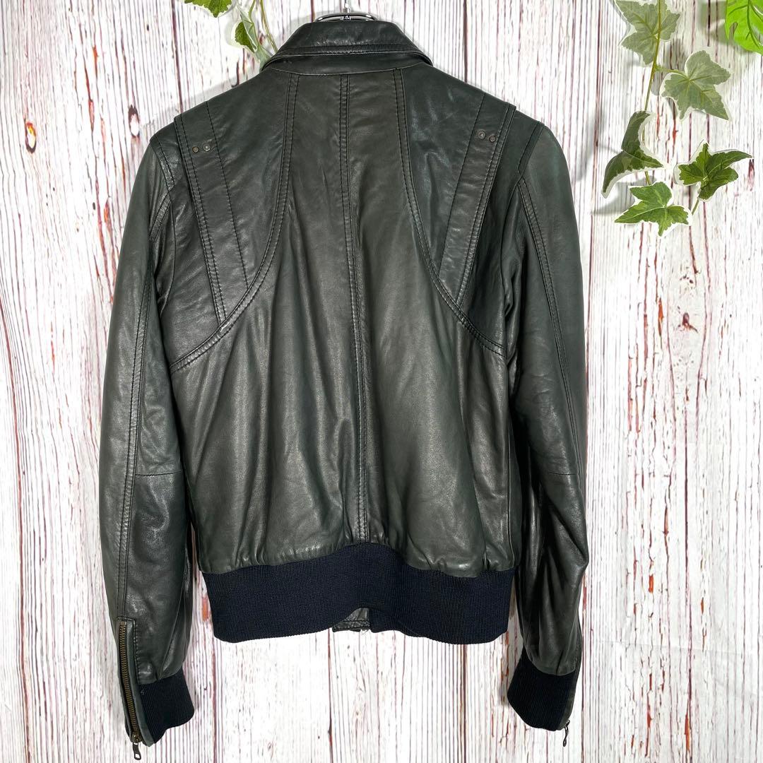 【人気】ディーゼル　レザージャケット　ライダースジャケット　シングル　緑　羊革