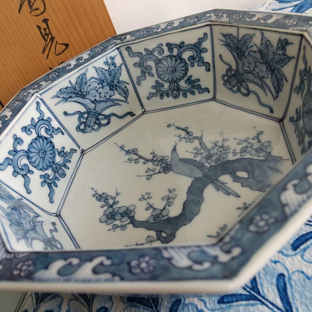 源右衛門⭐️染付梅鶯見込 八角型 角鉢