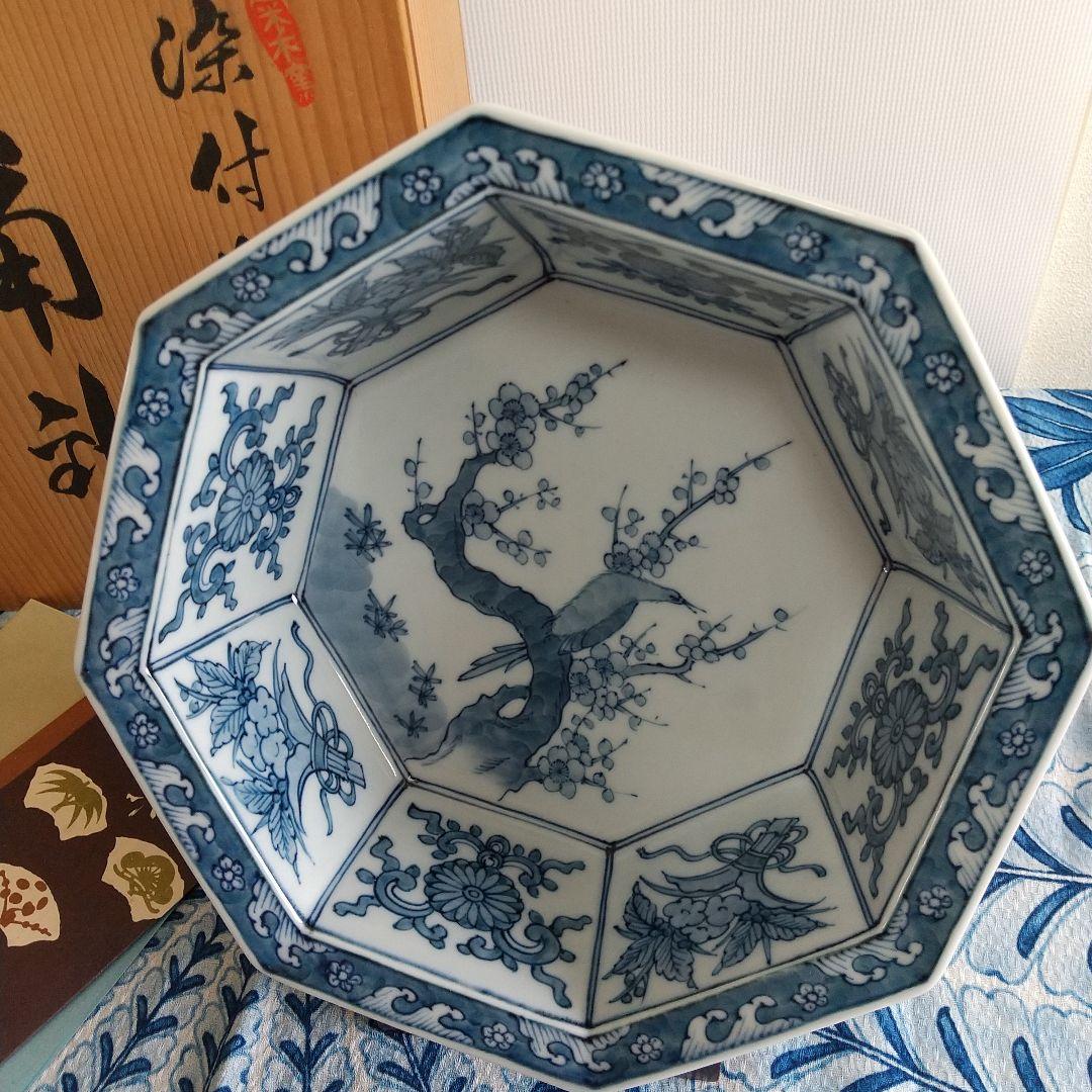 源右衛門⭐️染付梅鶯見込 八角型 角鉢