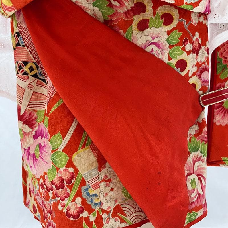 509ag19◎七五三 三歳 女の子 アンティーク着物のみ レトロ 濃緋色◎