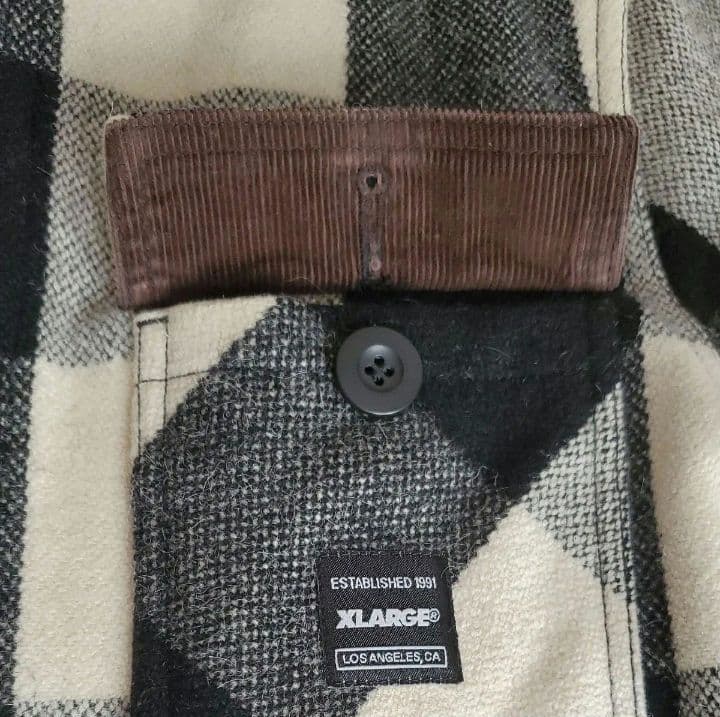 エクストララージ ジャケット アウター ウール モノクロ チェック柄 中綿