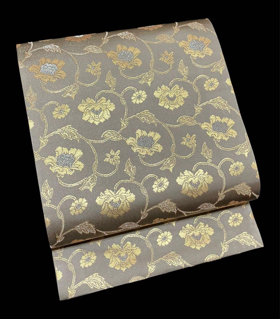 龍村晋謹製 袋帯 全通柄 正絹 牡丹唐草文 未使用 イ5793