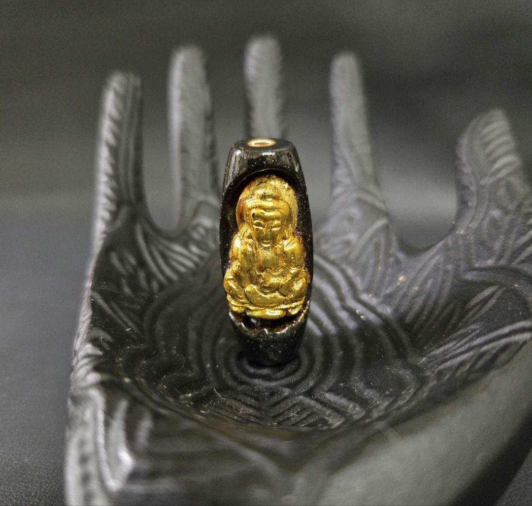 924　天珠　 観音天珠　金色仏像　 陰陽　太極　dzibeads！