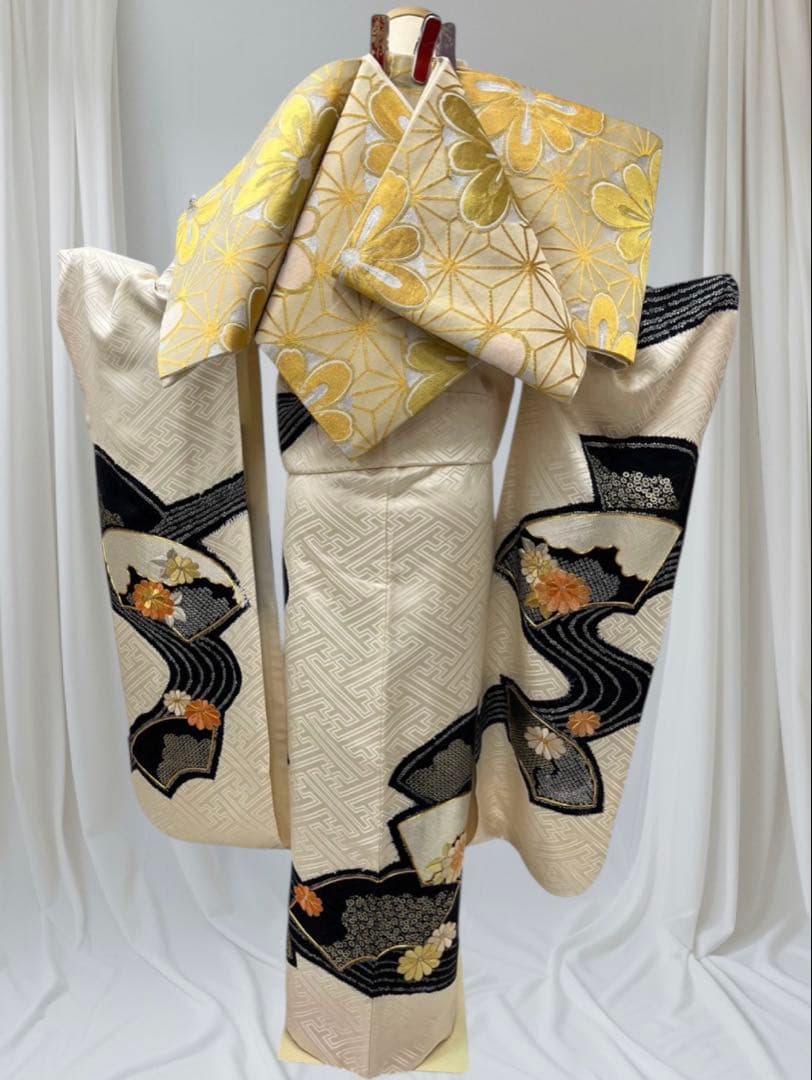 （8060）⌘（正絹）白黒︎✿絞り振袖フルセット ⌘