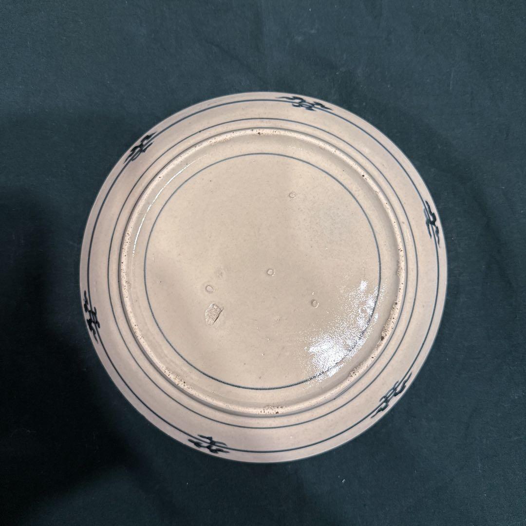 古伊万里　染付鮎文皿　7寸　江戸中期　窯傷