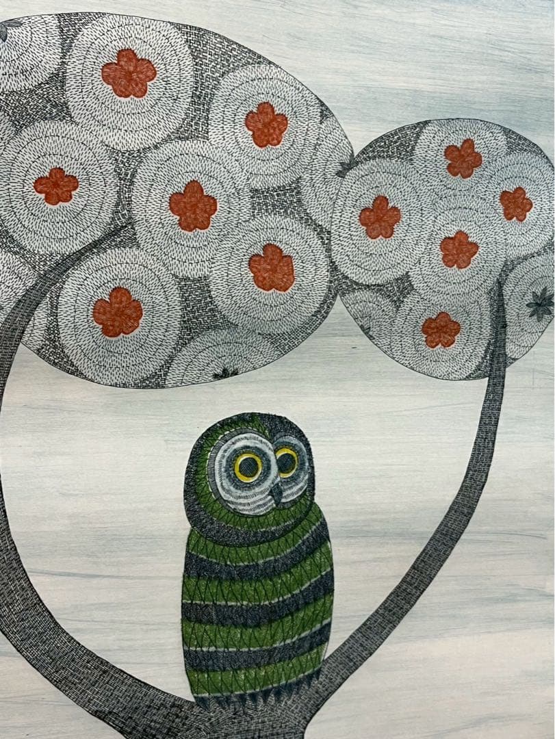 【南桂子】みみづく カラーエッチング 限定100部 サイン入 額装済 版画作品