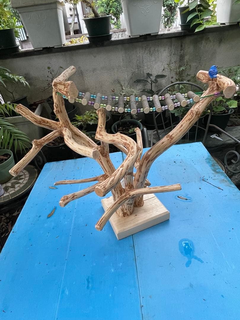 木製鳥止まり木 カラフルビーズ付き