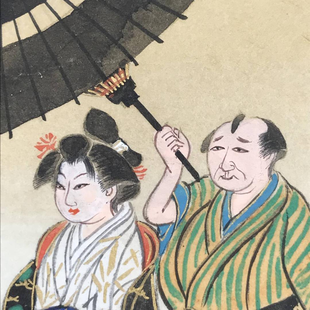 【真作】紫野雪山/人物画賛/掛軸☆宝船☆AB-531