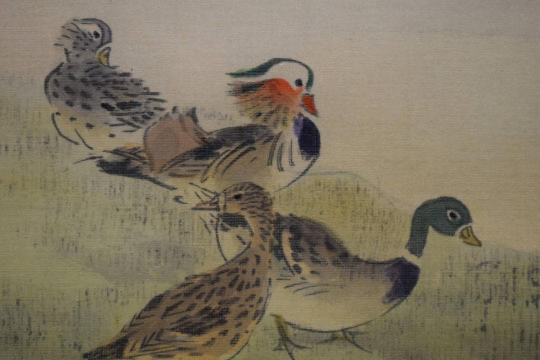 真作/分部五鈴/紅葉鴛鴦図/オシドリ図/桐共箱付/布袋屋掛軸HF-952