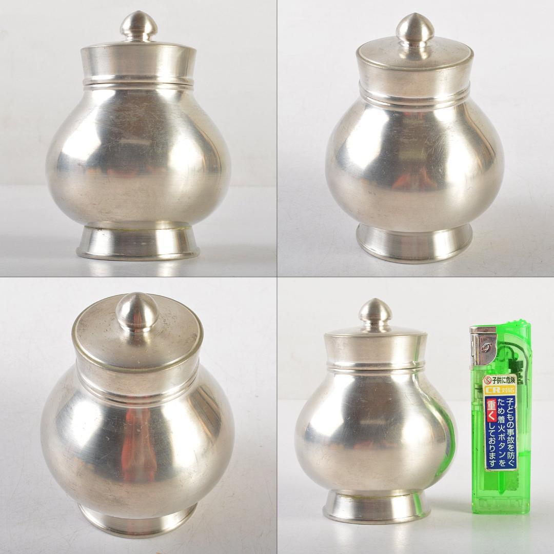 煎茶道具　静寿居蔵苑造　純錫　貞式茶入　約231g　共布共箱　D　R6041