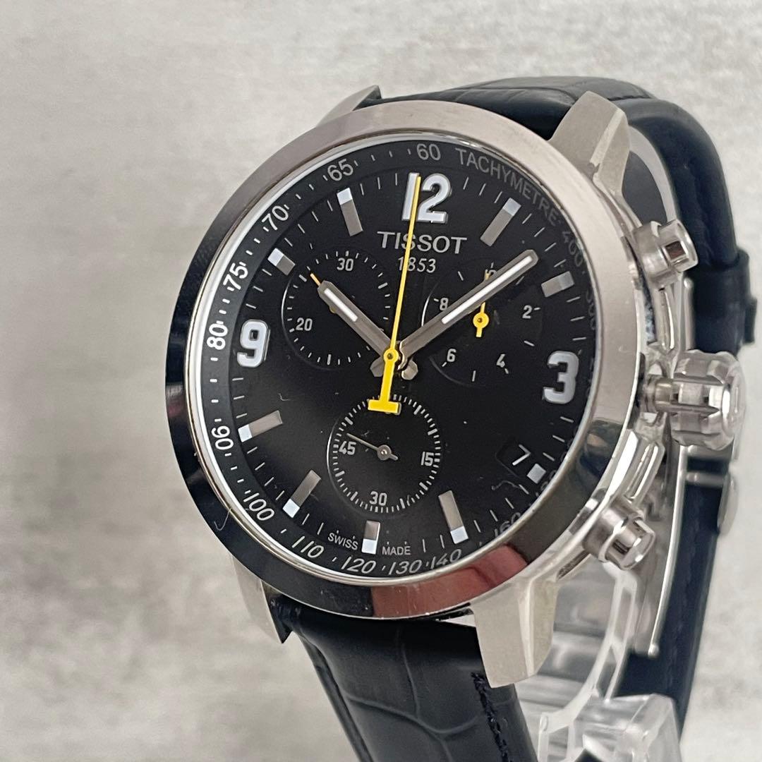 稼動品　TISSOT ティソ1853 クロノグラフ　黒 黄針　メンズ　腕時計