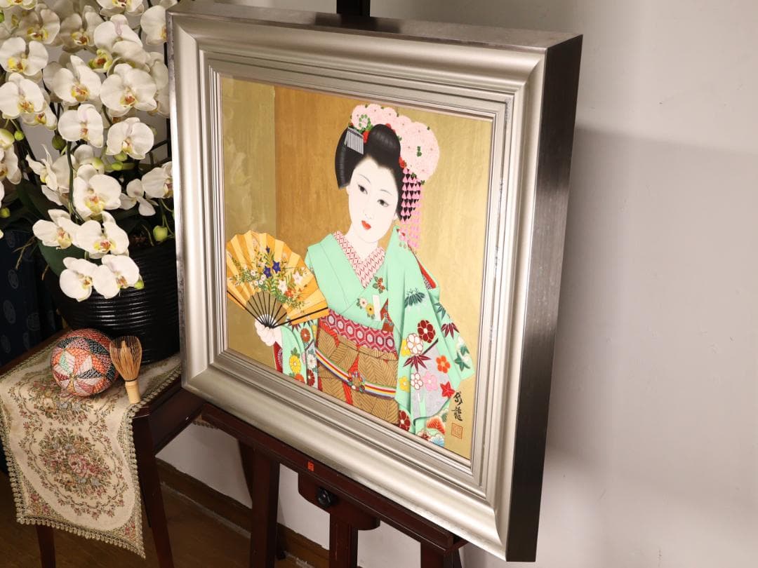 【真作】　渡部岱龍 「 舞妓 」　F10号　日本画　共シール　タトウ　BK172