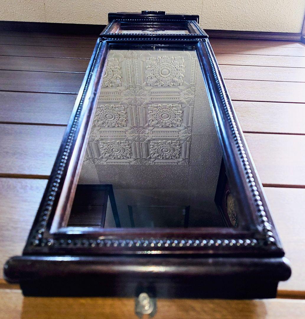 〈完動美品〉珍品　鏡付き傾斜型ゼンマイ振り子時計　アンティーク古時計