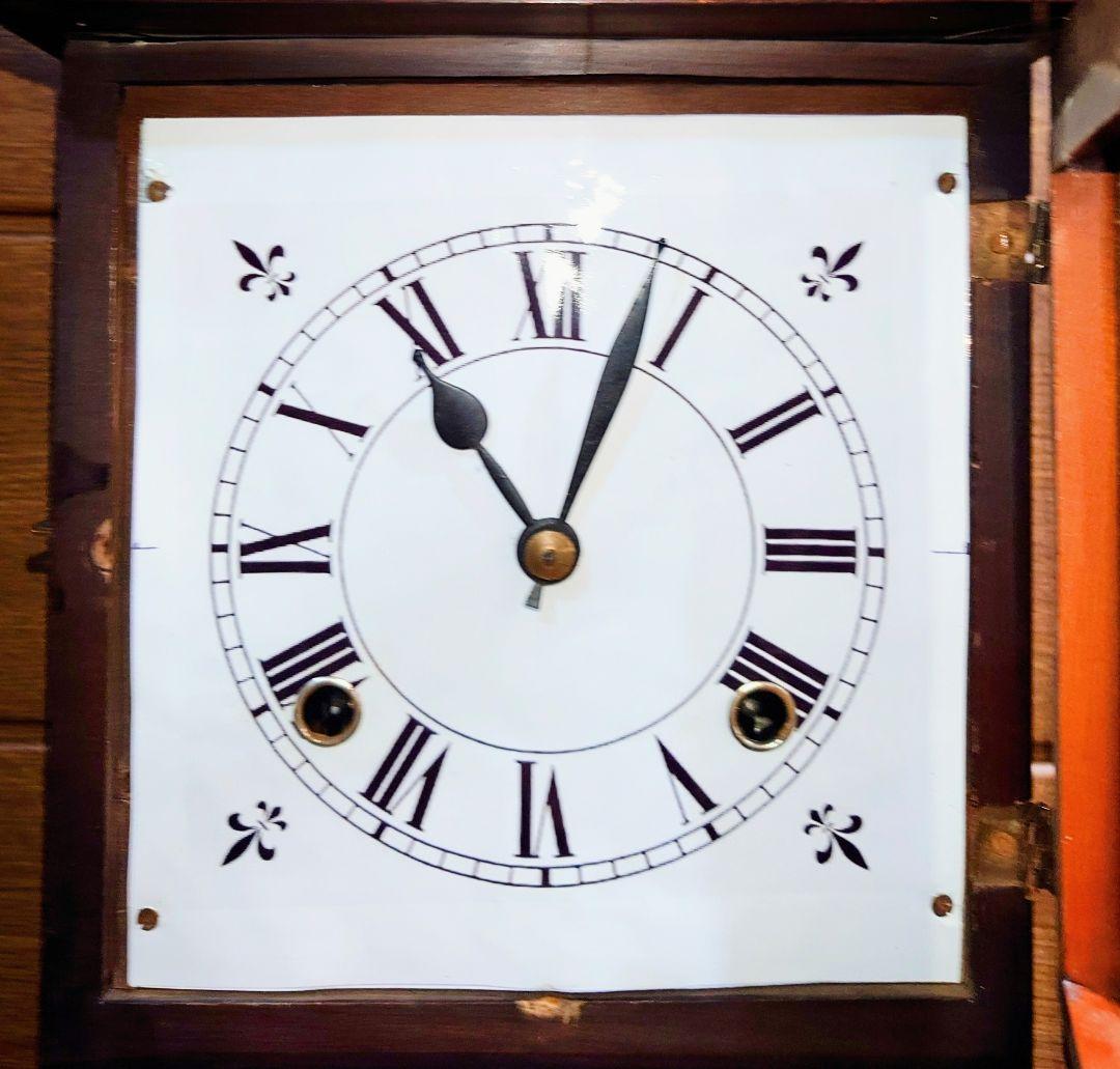 〈完動美品〉珍品　鏡付き傾斜型ゼンマイ振り子時計　アンティーク古時計