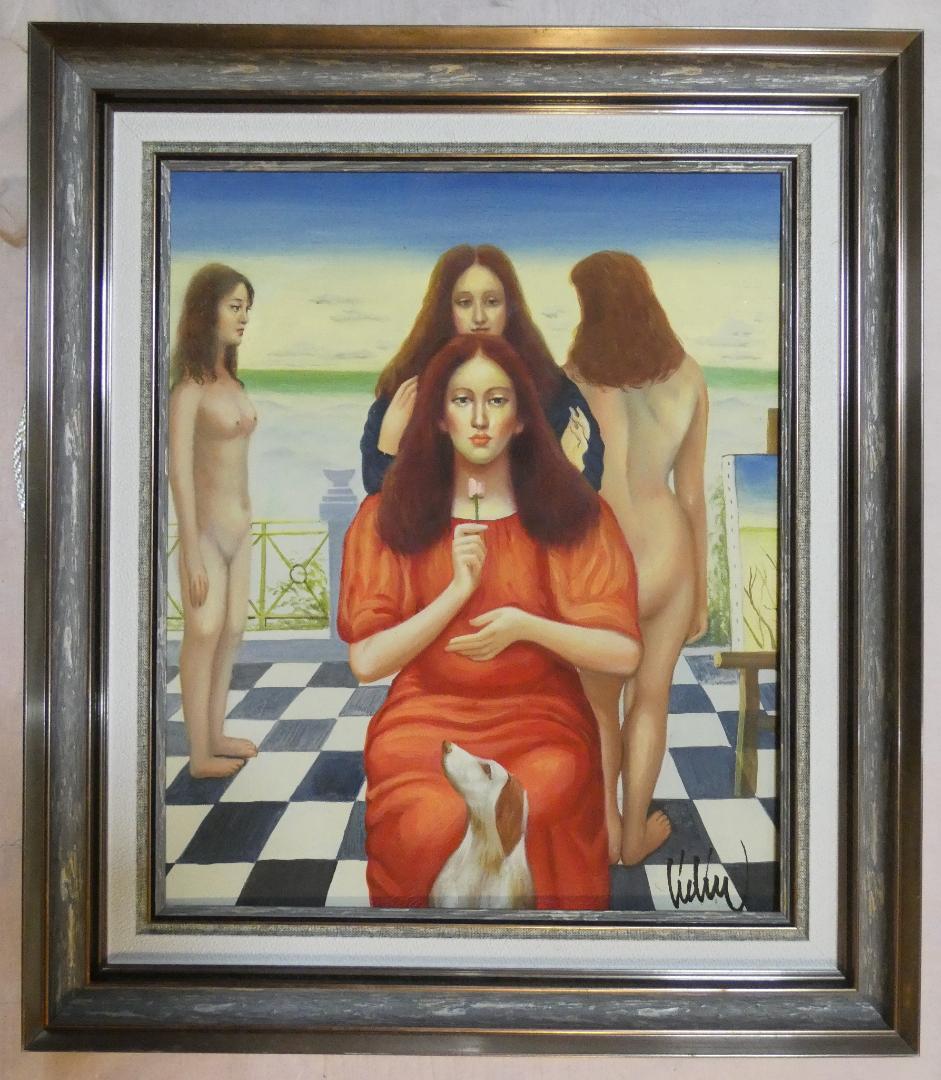 油絵　額付き　国領経郎　 F8 【　人物　】手描き　肉筆