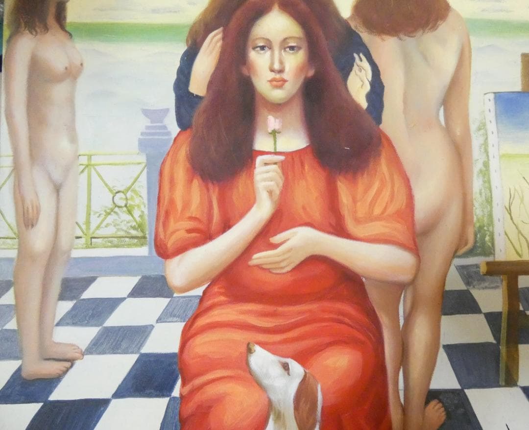 油絵　額付き　国領経郎　 F8 【　人物　】手描き　肉筆