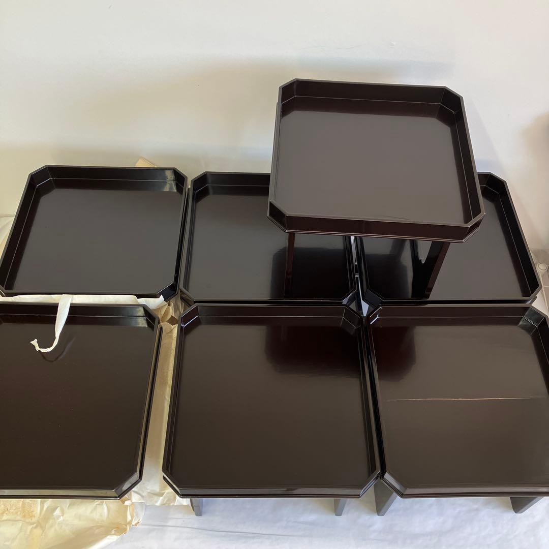 能登輪島塗 高足膳七客漆器 高橋松太郎 黒漆塗り 〈時代物・レトロ〉木箱2箱有り