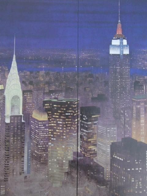 岩波昭彦、【摩天楼】、希少な額装用画集より、新品額装付、状態良好