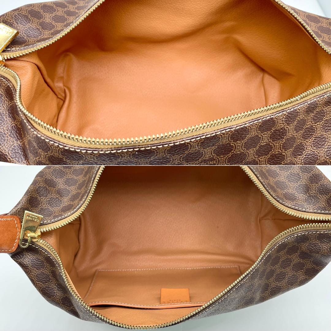 即配【美品】CELINE マカダム柄 ブラウン ハンドバッグ オールドセリーヌ