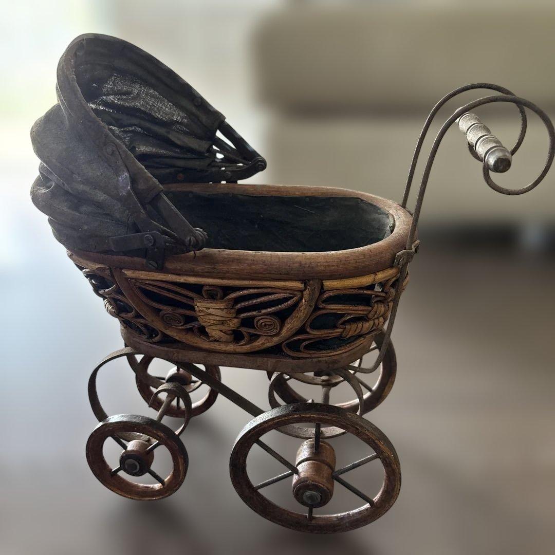 [お値下げ]アンティーク　木製ドール用ベビーカー