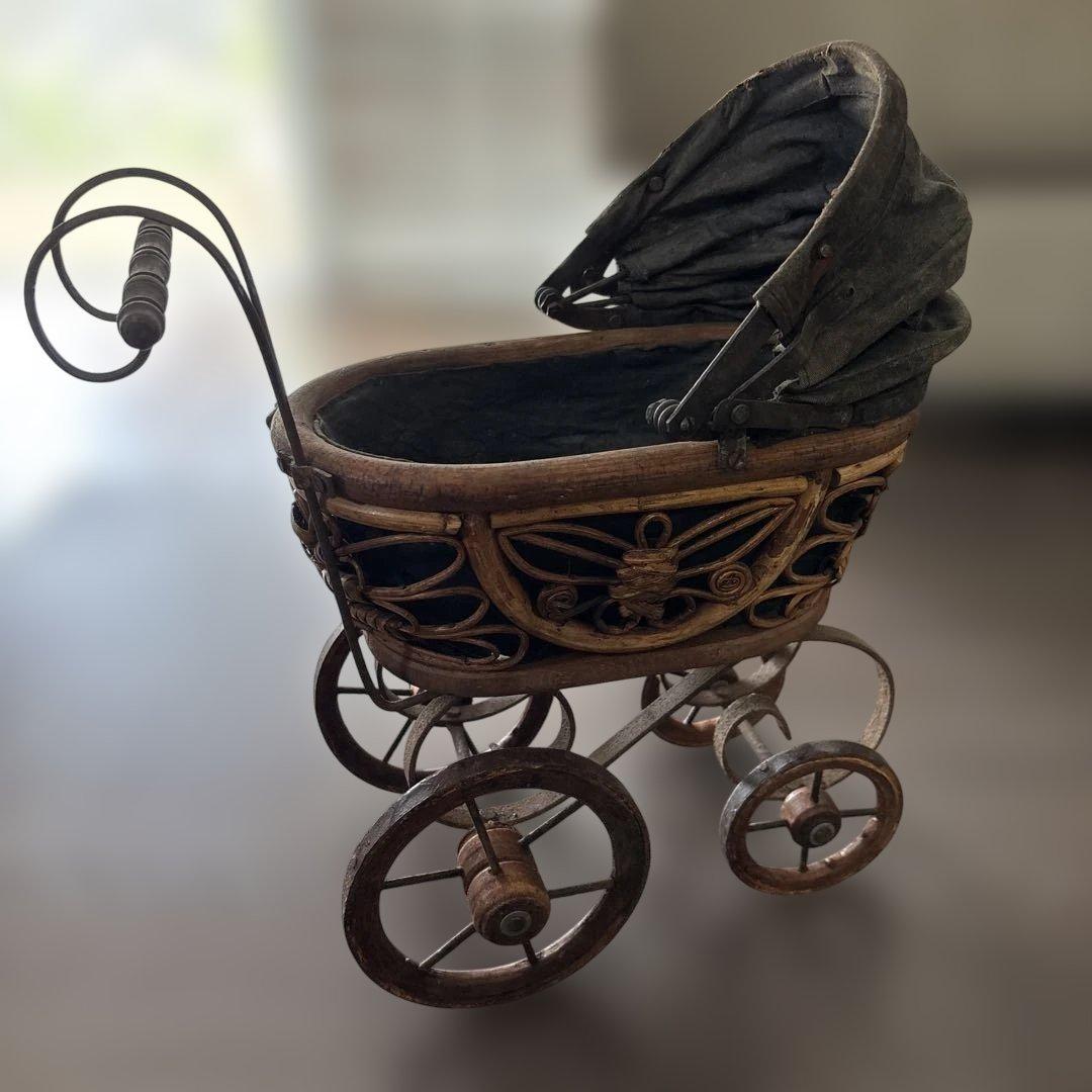 [お値下げ]アンティーク　木製ドール用ベビーカー