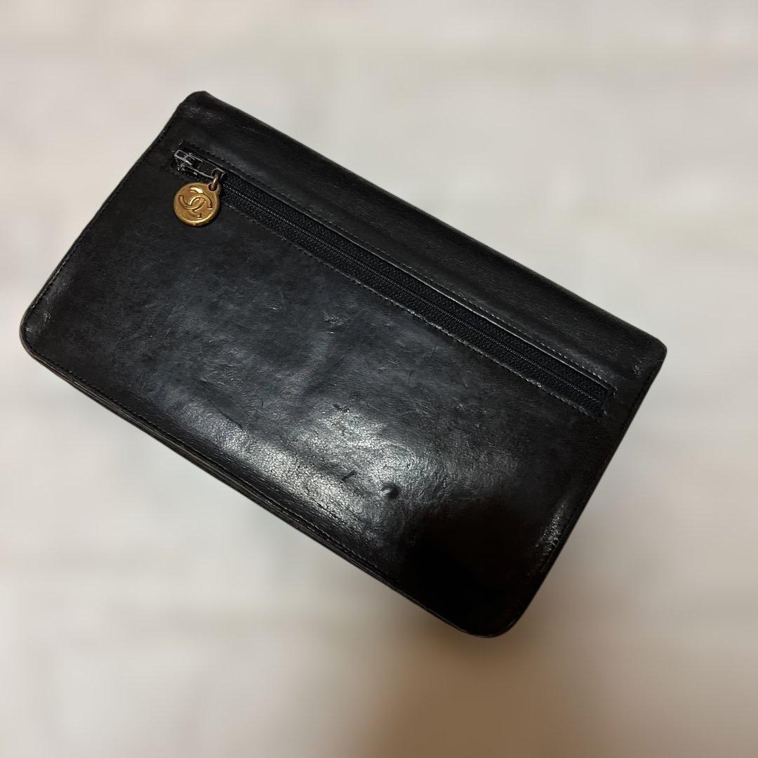 CHANEL シャネル　ラムスキン　ブラックレザー財布