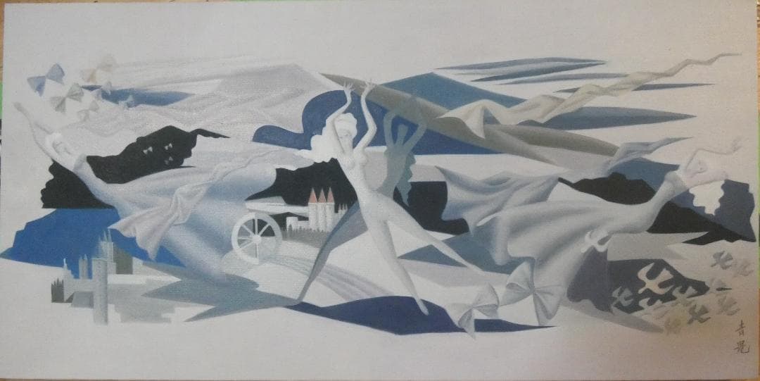 user_2e385f1e　油彩　東郷青児天使の樂園　額装済み 肉筆手描き