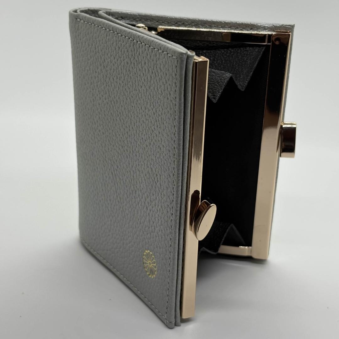 新品 皇居土産 がま口財布 本革製 銀色 ( 皇居財布・開運財布・金運招福 )