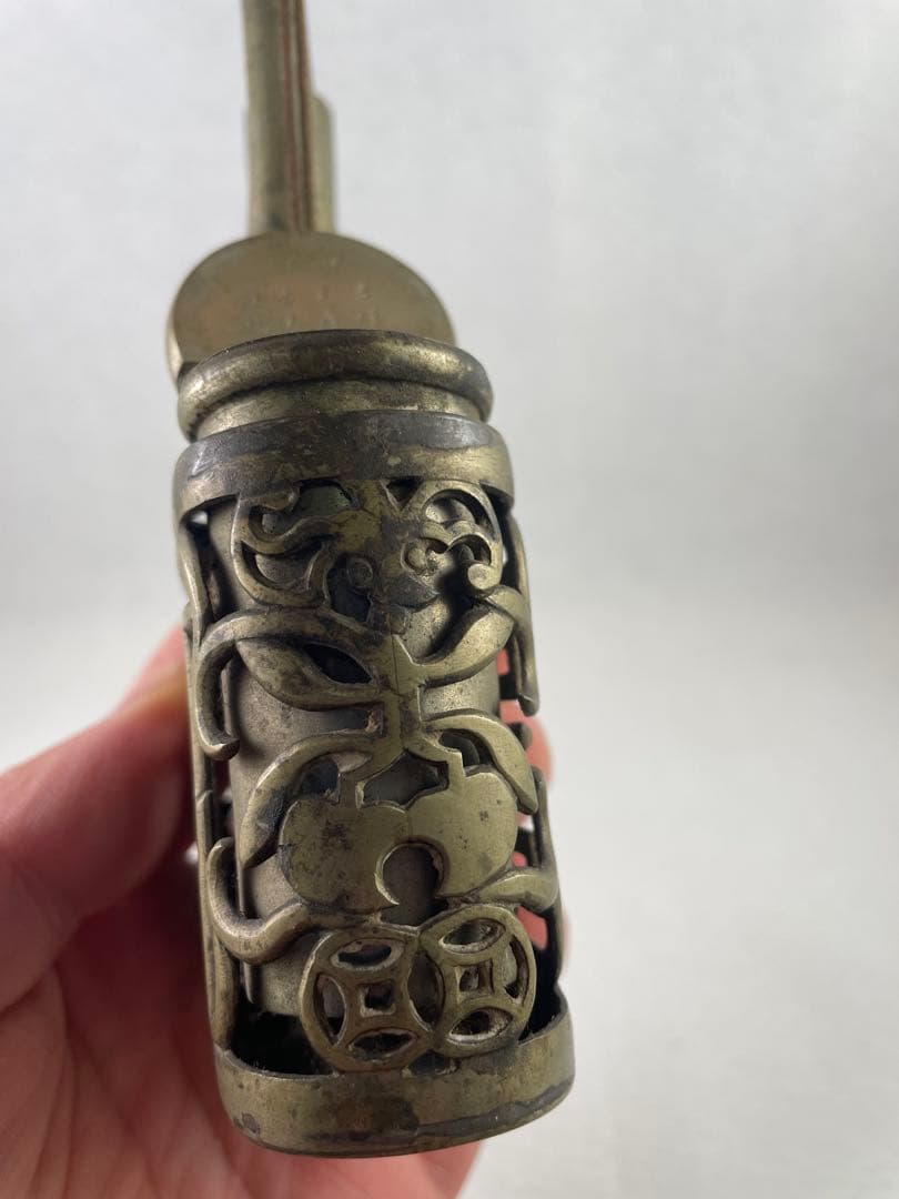 中国美術 古銅製 福寿文彫 唐物 唐銅 清朝期 時代物 高34cm