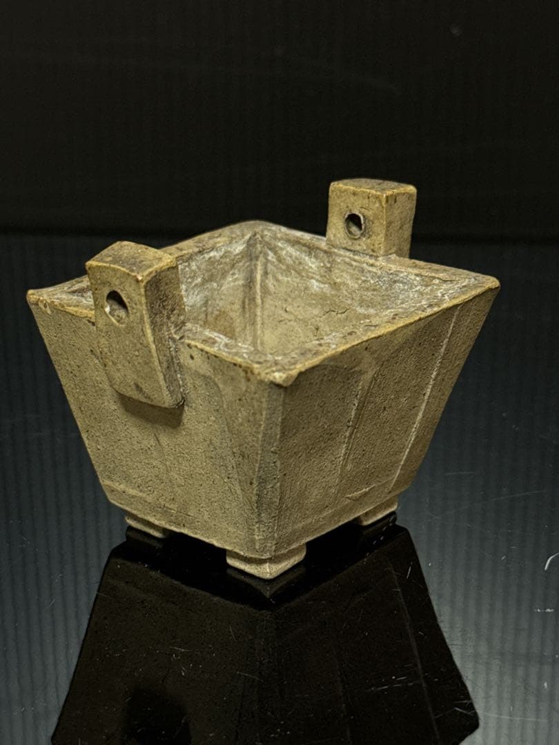 珍品 平安 名人 東福寺 在銘 白泥 耳付箆目四方型 香炉 盆栽鉢 水盤 初期