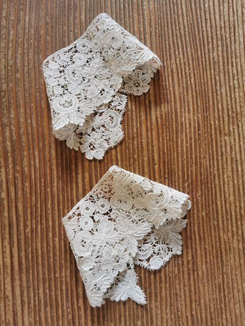 アンティーク ブリュッセルレース ポワンドローズ カフス用レース 付け襟 ペア