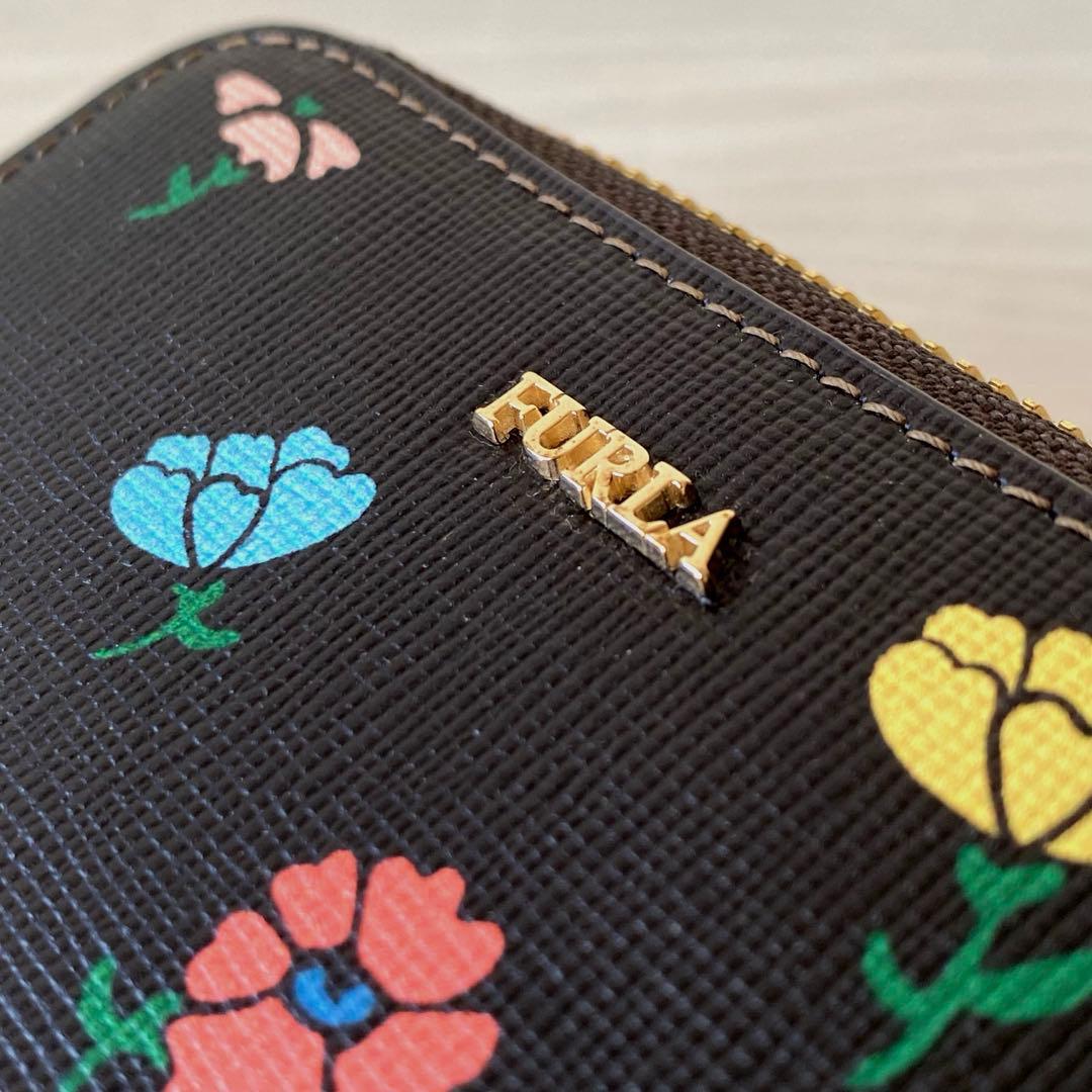 新品 FURLA フルラ 花柄 二つ折り ウォレット 財布 袋 箱付き ブラック