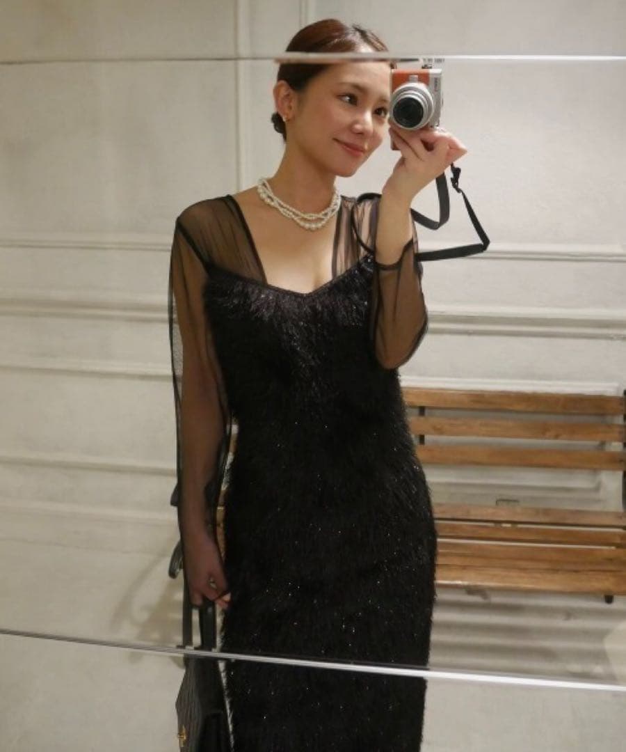 glitter shaggy dress ブラック