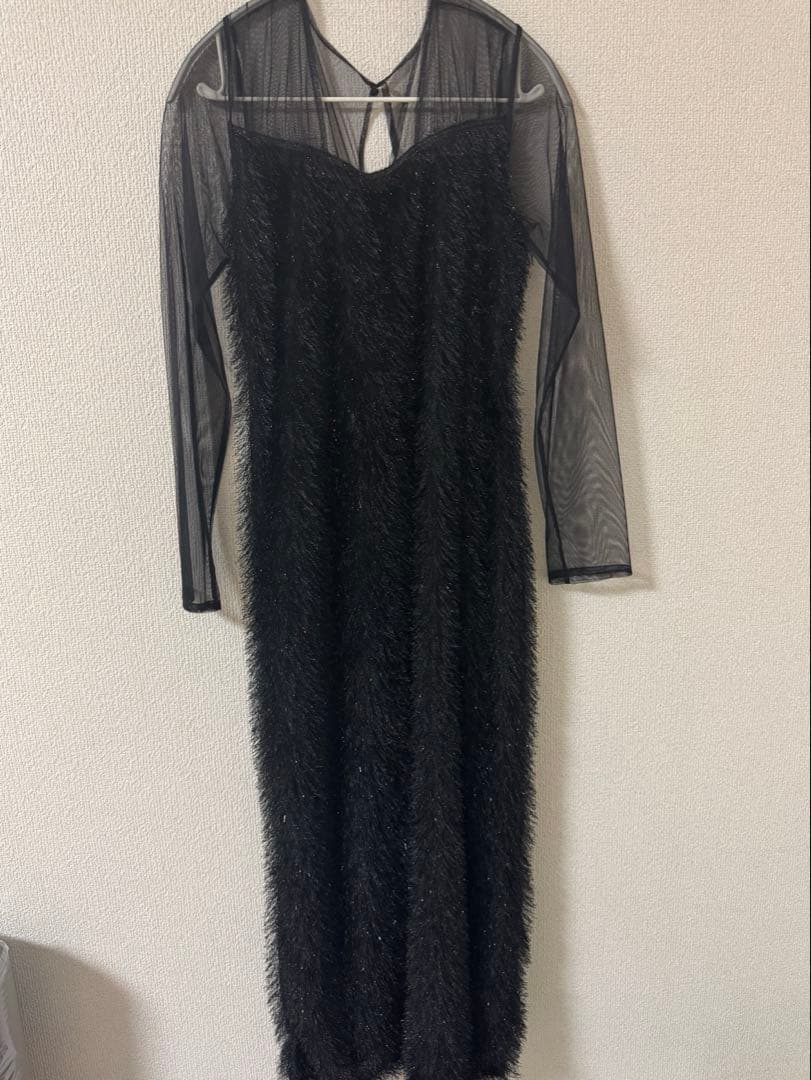 glitter shaggy dress ブラック