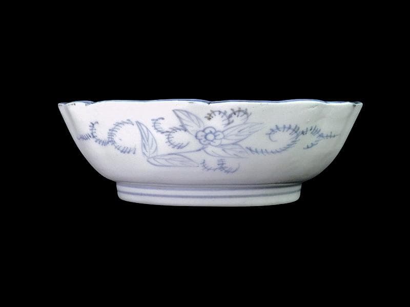 古伊万里　染付　亀甲紋に草花紋の図 膾皿　江戸期　D568AS-fbsx