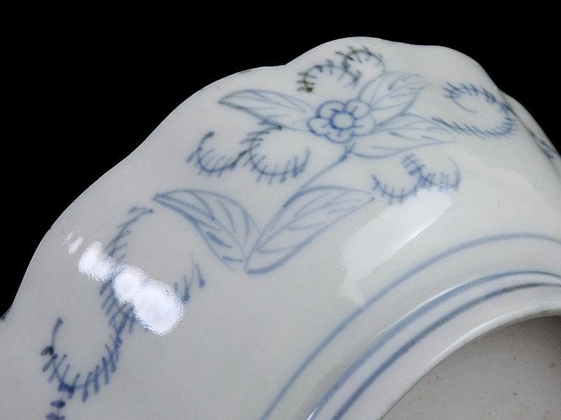 古伊万里　染付　亀甲紋に草花紋の図 膾皿　江戸期　D568AS-fbsx