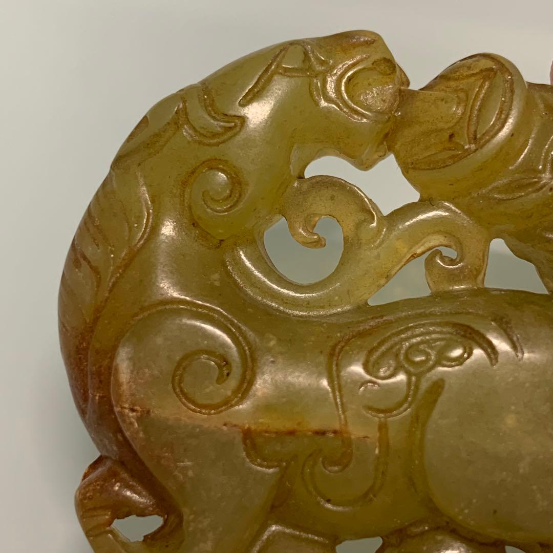 古玉　神獣呑金　清中期　時代物　天然石