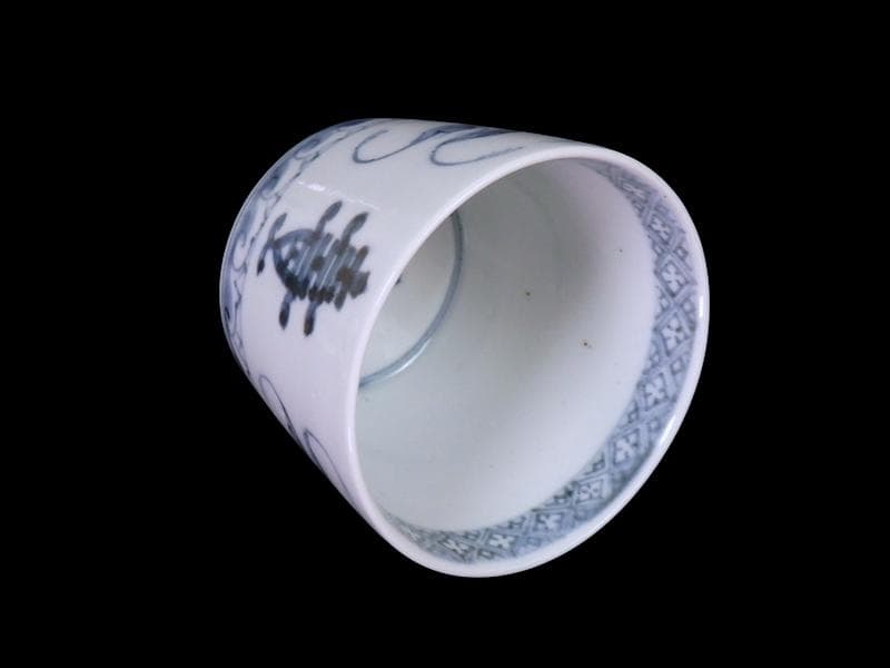 古伊万里　染付　蝙蝠に寿紋の図　蕎麦猪口　E437AS-DAu