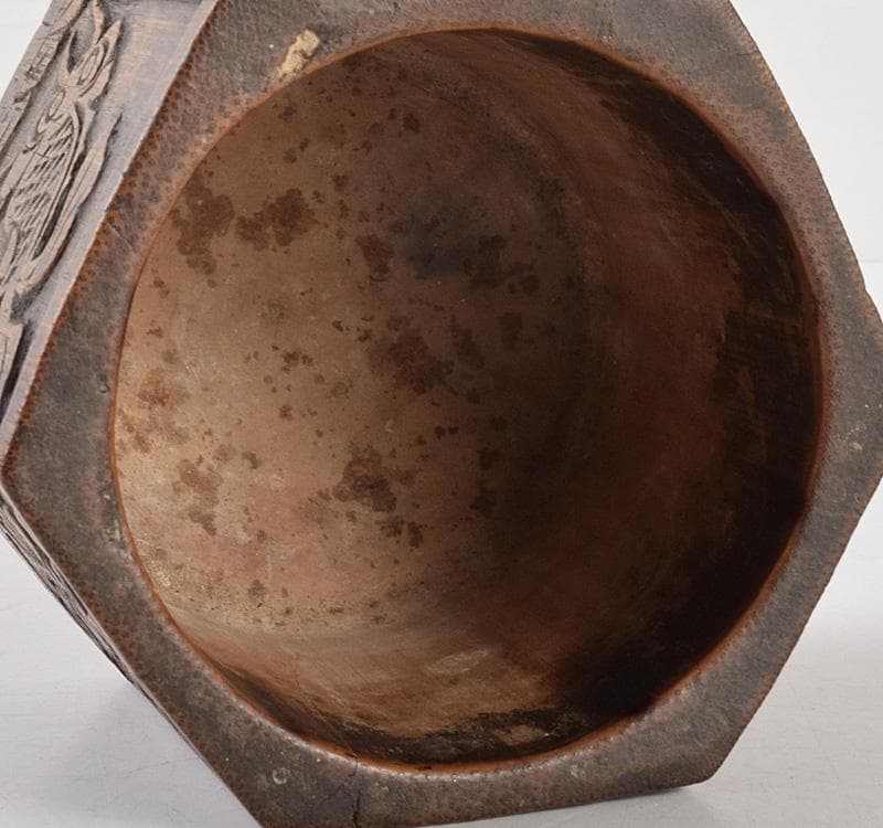 中国　書道具　古竹　花彫　筆筒　M　R4936