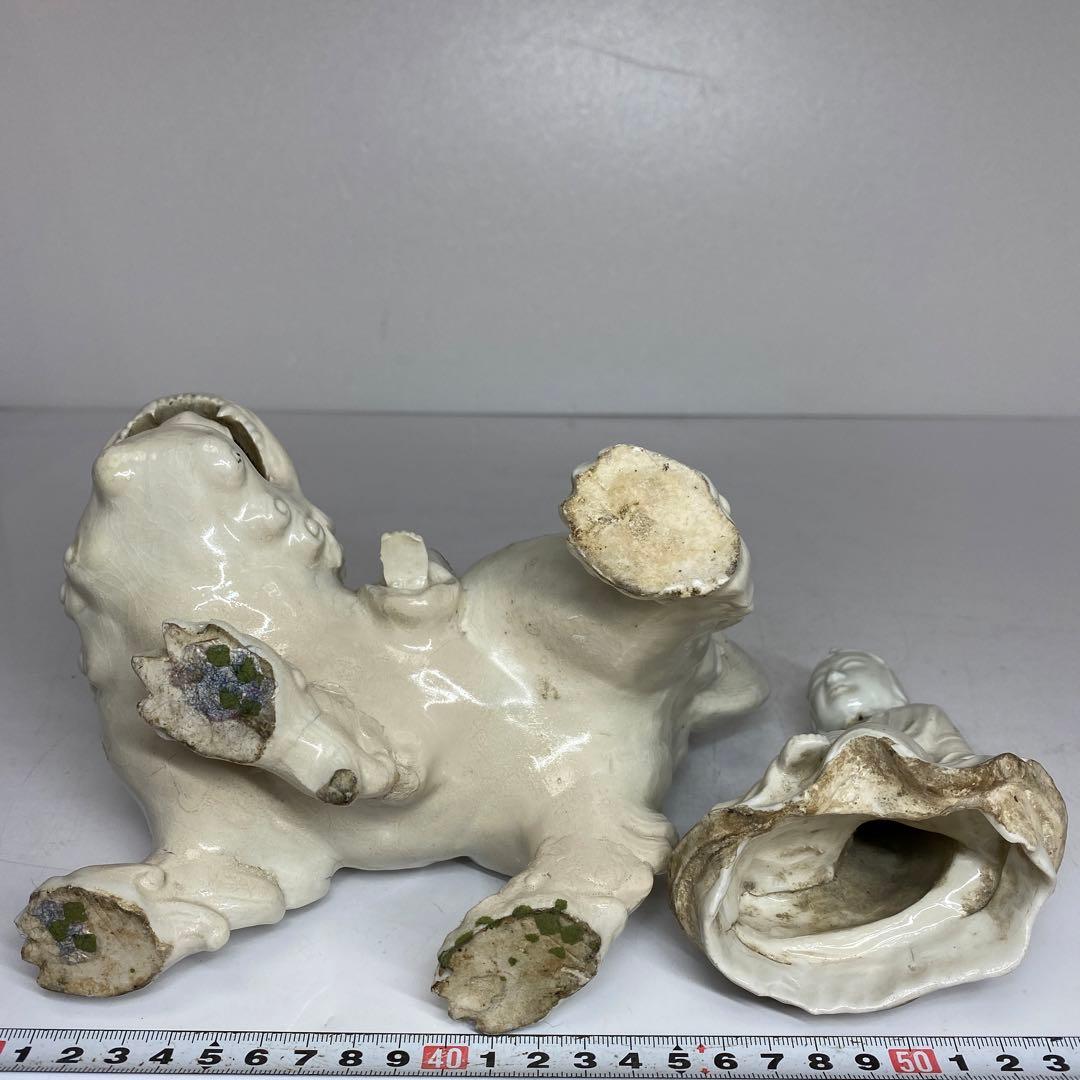 専用　江戸時代　平戸白磁獅子のっ高さ20.6cm 東H5-1016 トコサ