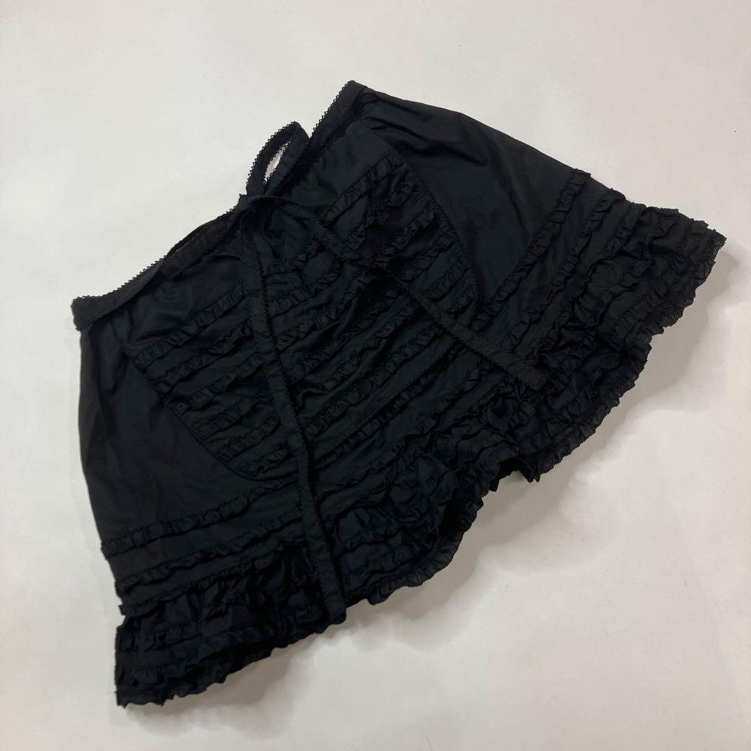 【美品】ピンクハウス 黒 ピコフリル使い タブリエ