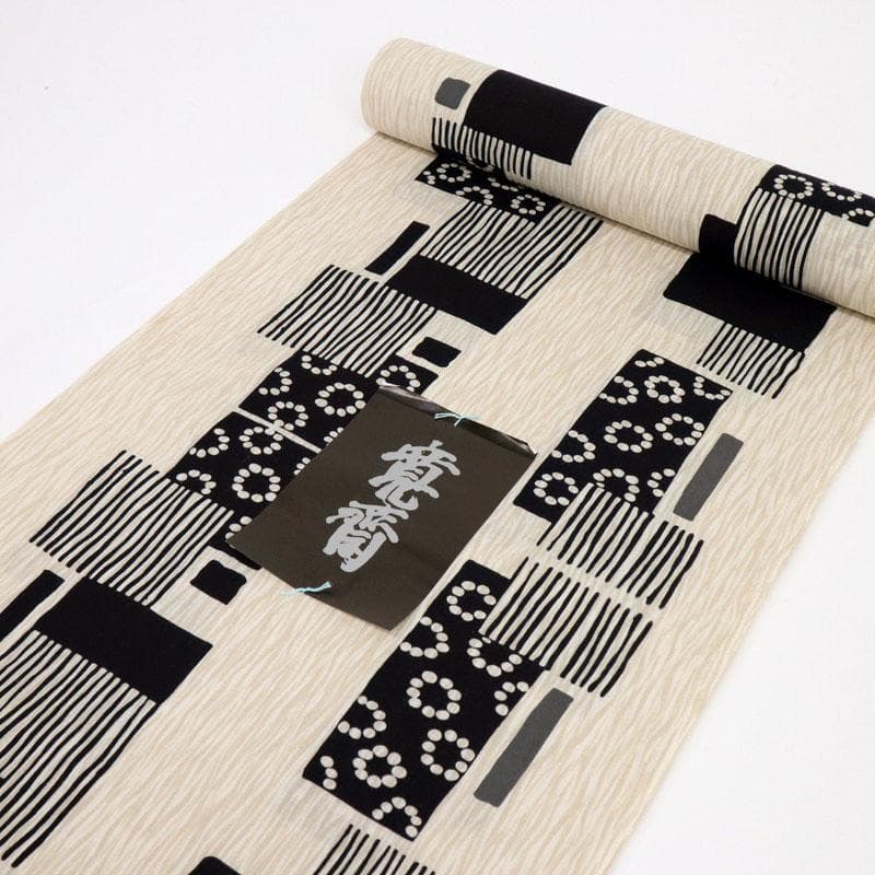 《浴衣反物『Kansai』山本寛斎◆寄せ柄四角のライン◆夏着物■反25-137》