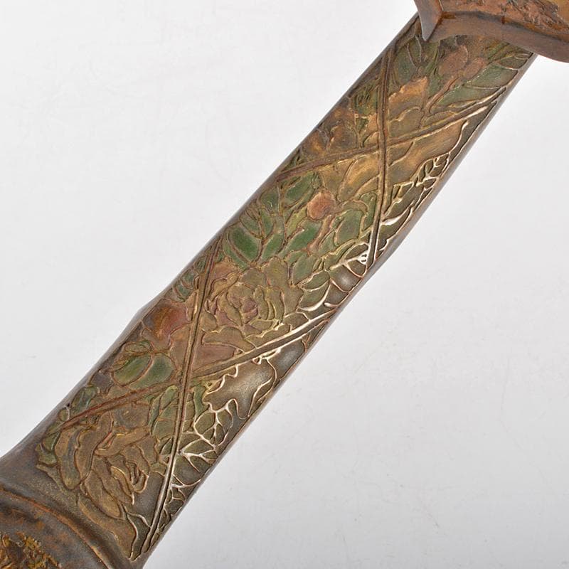 中国　古銅　山水人物文刻　如意　U　R6753