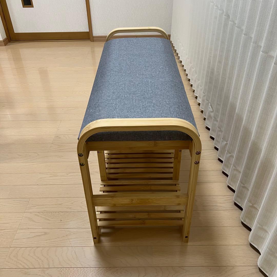 竹製収納付きベンチ型シューズラック