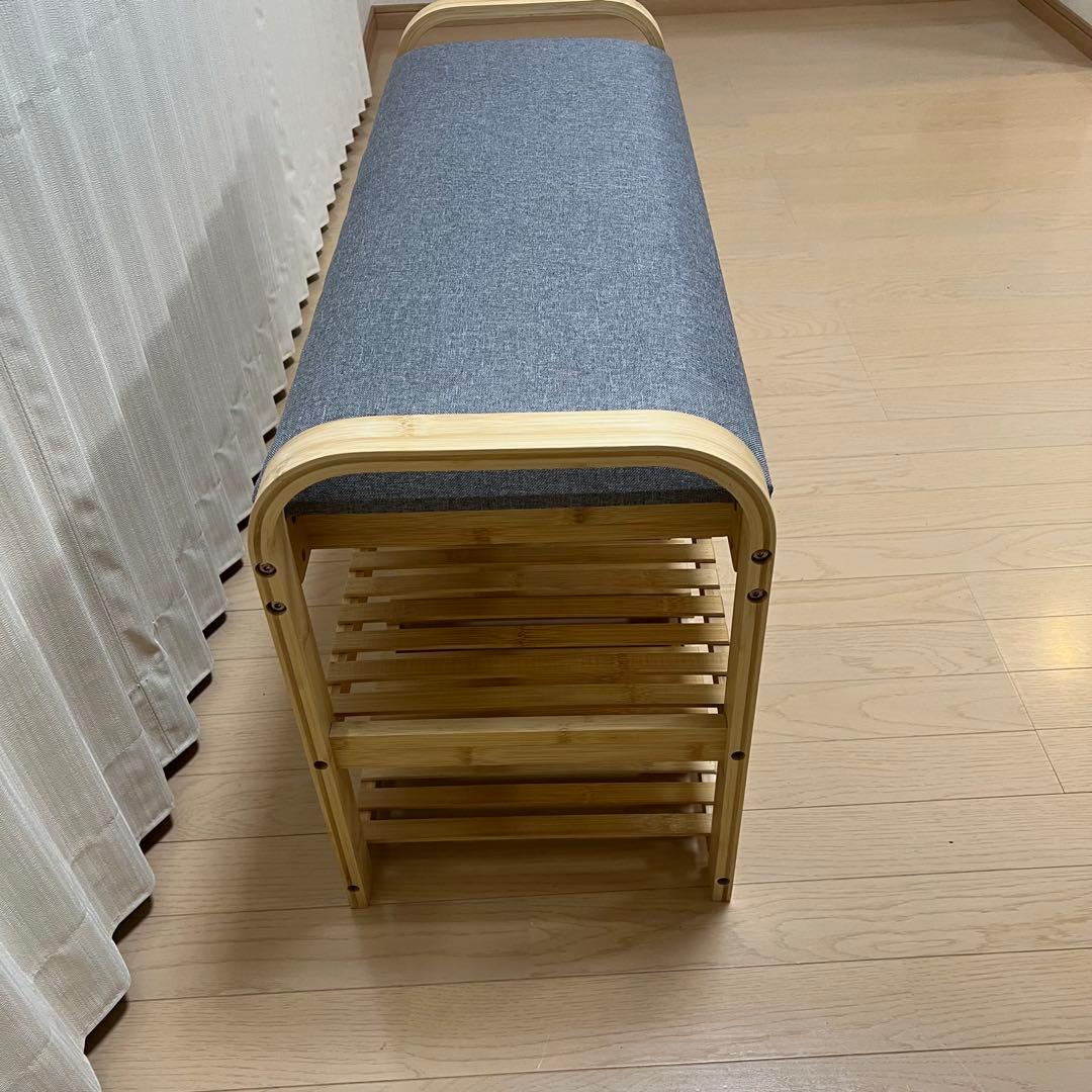 竹製収納付きベンチ型シューズラック